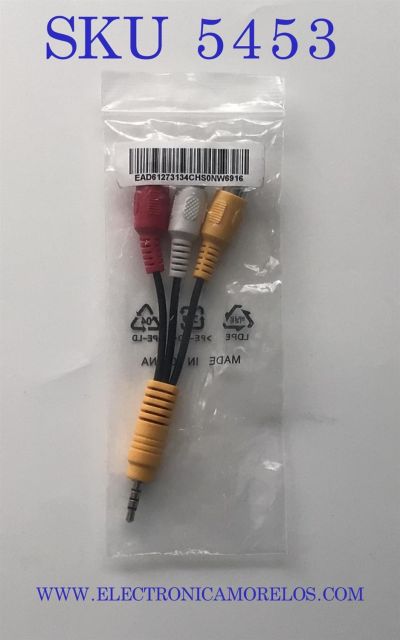 CABLE RCA HEMBRA A  AUXILIAR 3.5 M. ORIGINAL  LG.  DE AV PARA APARATOS  LG.  “NUEVO“ / NUMERO DE PARTE EAD61273134 / MODELOS 32LE5300 / 32LE5300UC / 32LE5400 / 32LE5400UC / MAS MODELOSS EN DESCRIPCION